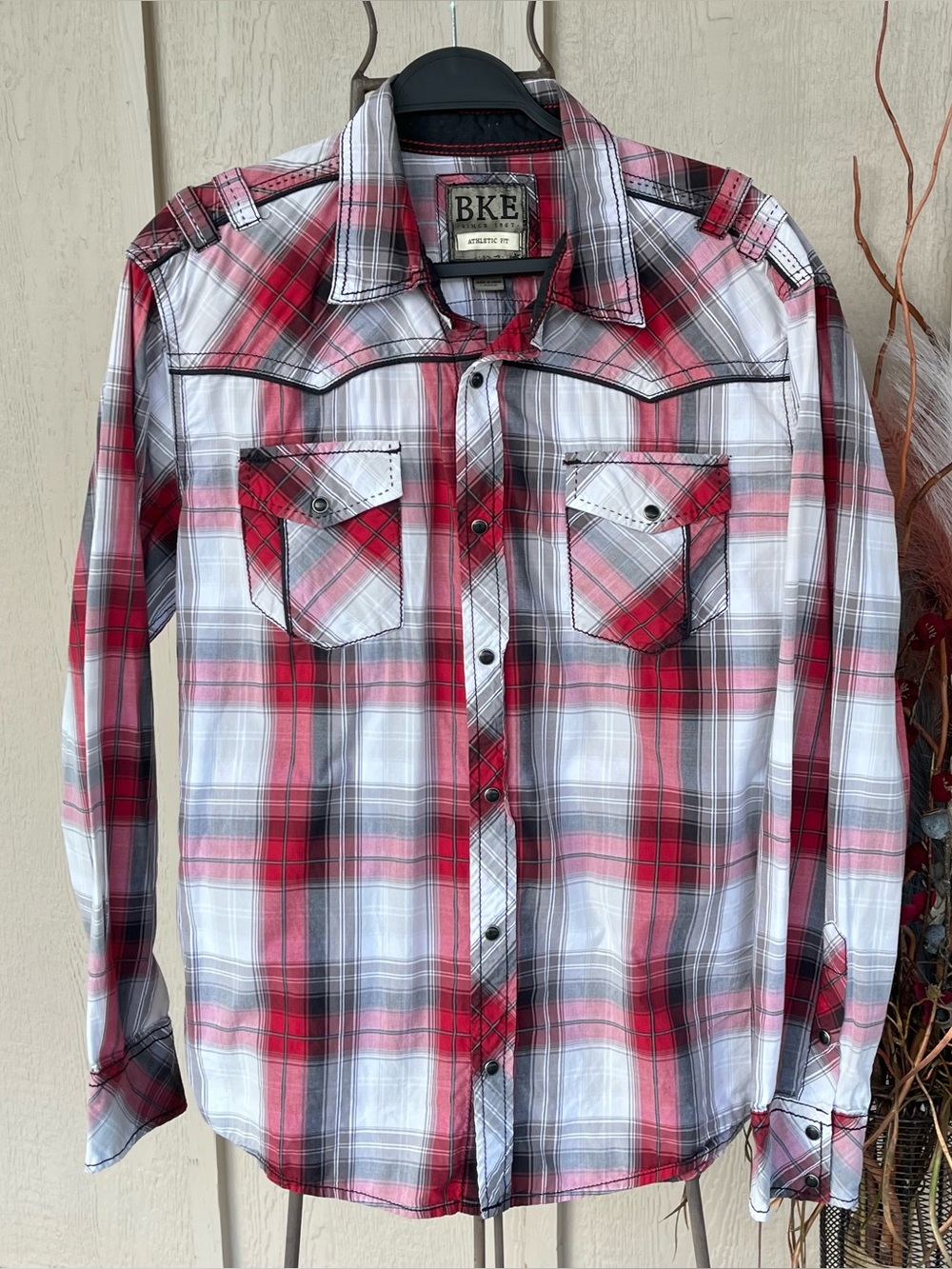 BKE Garrison Plaid Long Sleeve Western Pearl Snap Shirt  Mens Large Athletic Fit